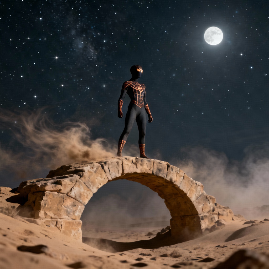 AI Spider Girl In Desert Night Scene