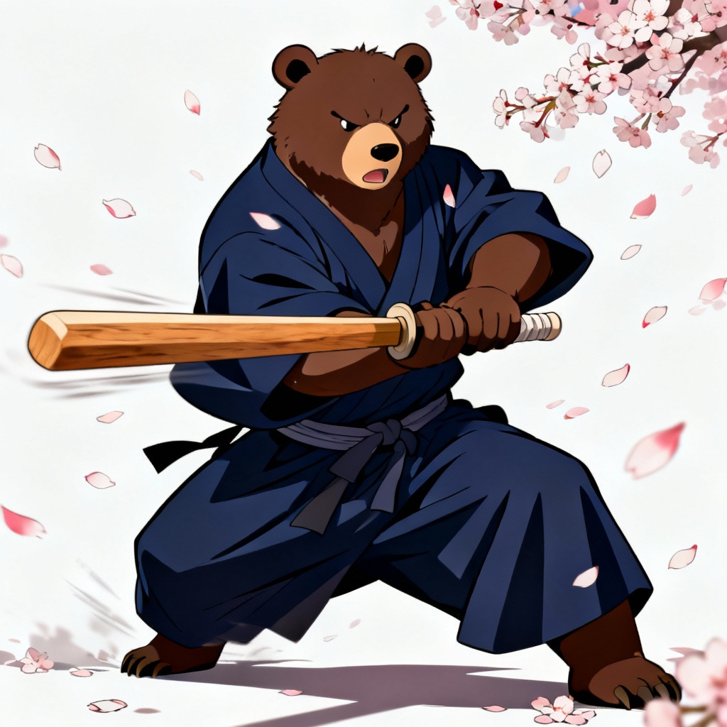 AI samurai cartoon bear with wooden sword
