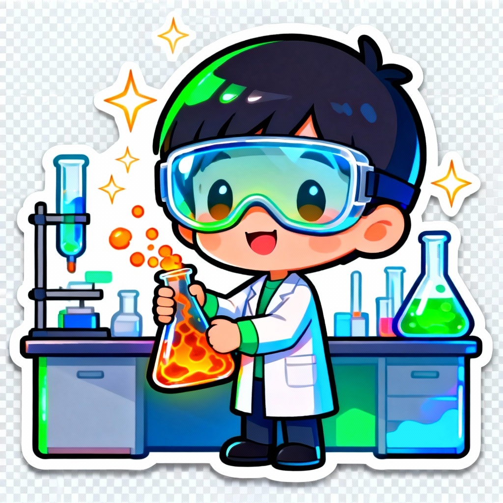 Chibi kid doing a science experiment