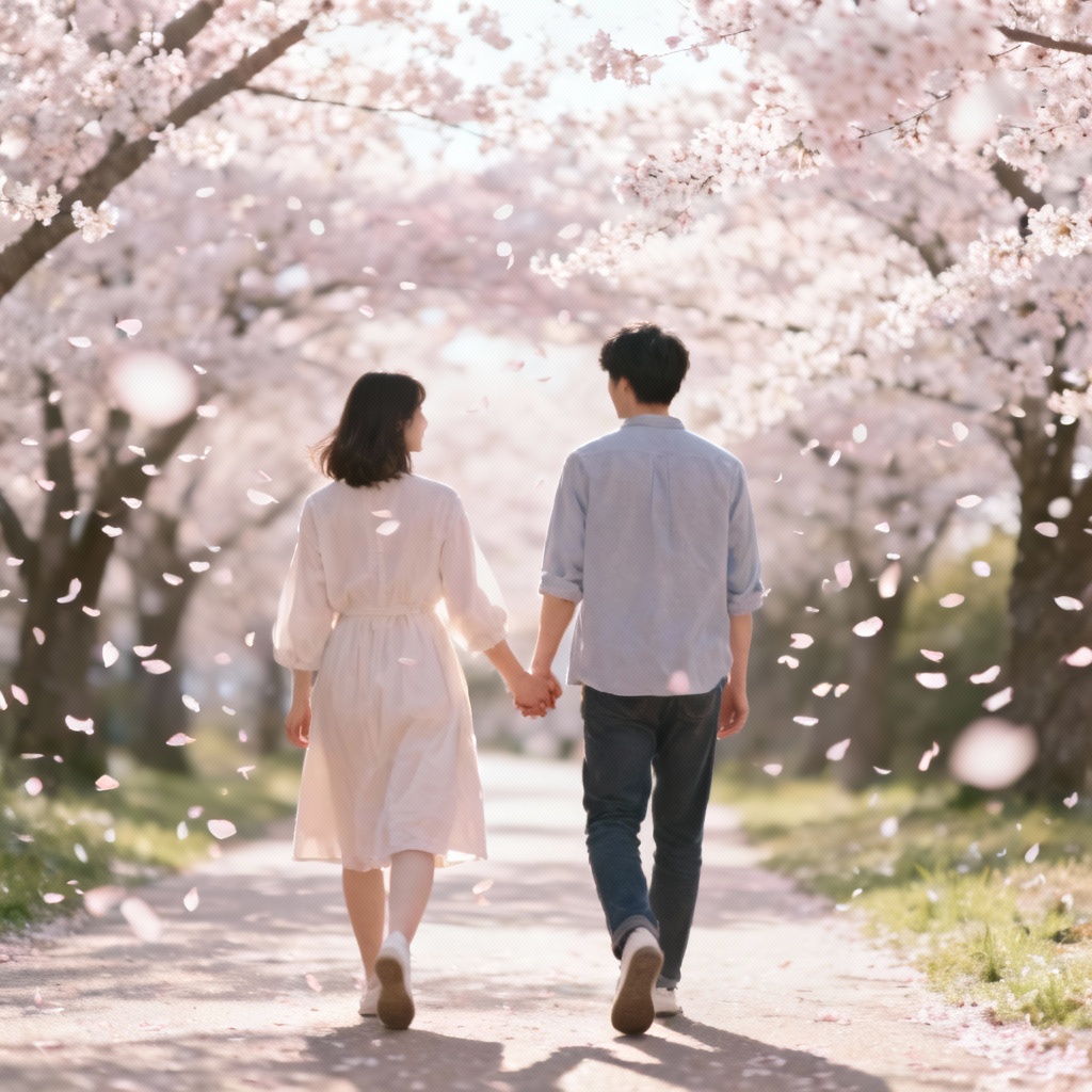 AI sakura park couple moment