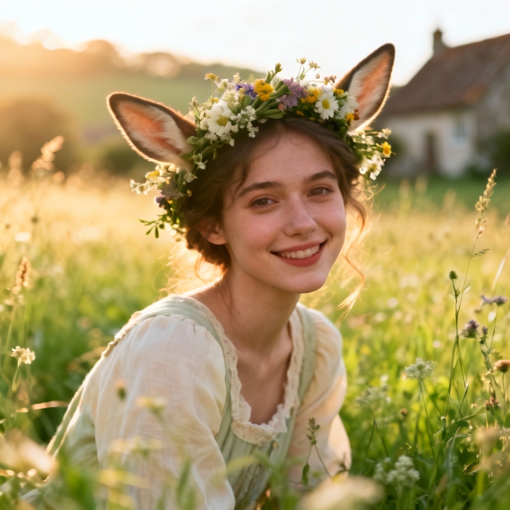 AI Deer Ears Cottagecore Portrait