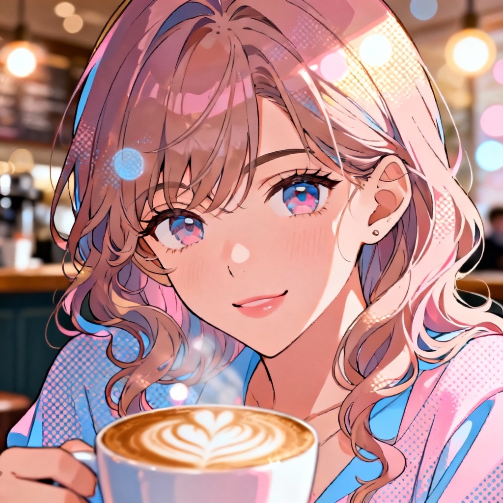 AI manhwa romance lead in a cozy café