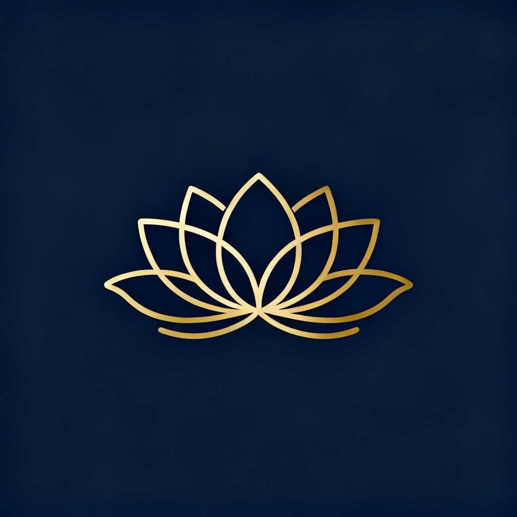 AI minimalist lotus logo in elegant gold line art on navy