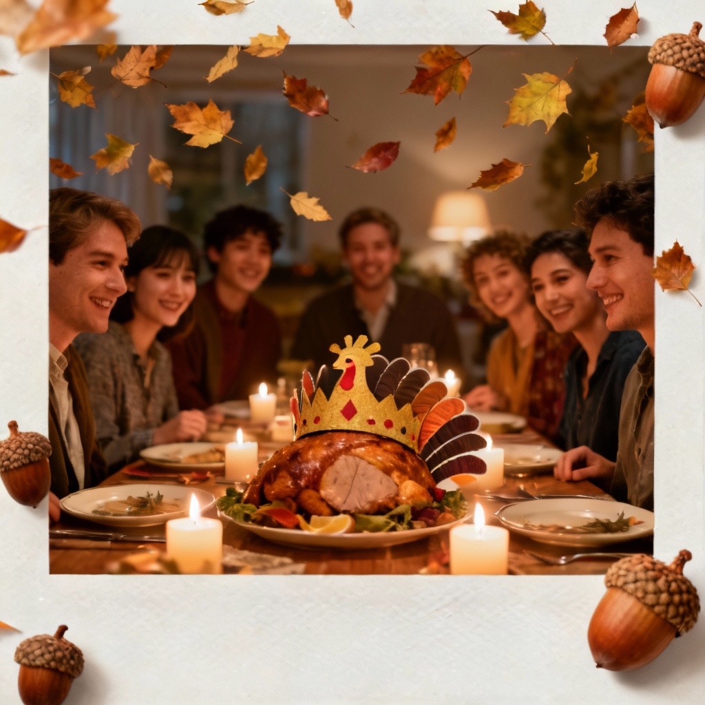 Group photo with turkey crowns and autumn leaves overlay