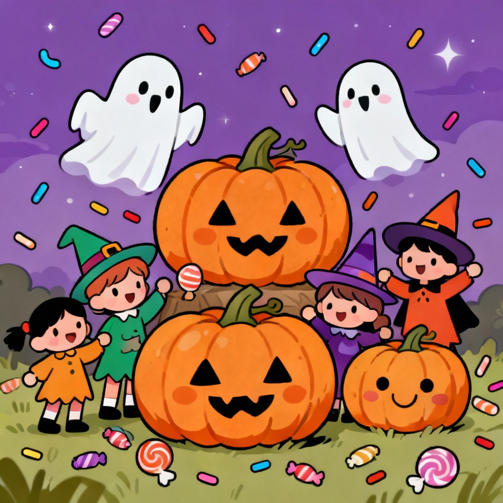 AI playful Halloween pumpkins and cute costumes