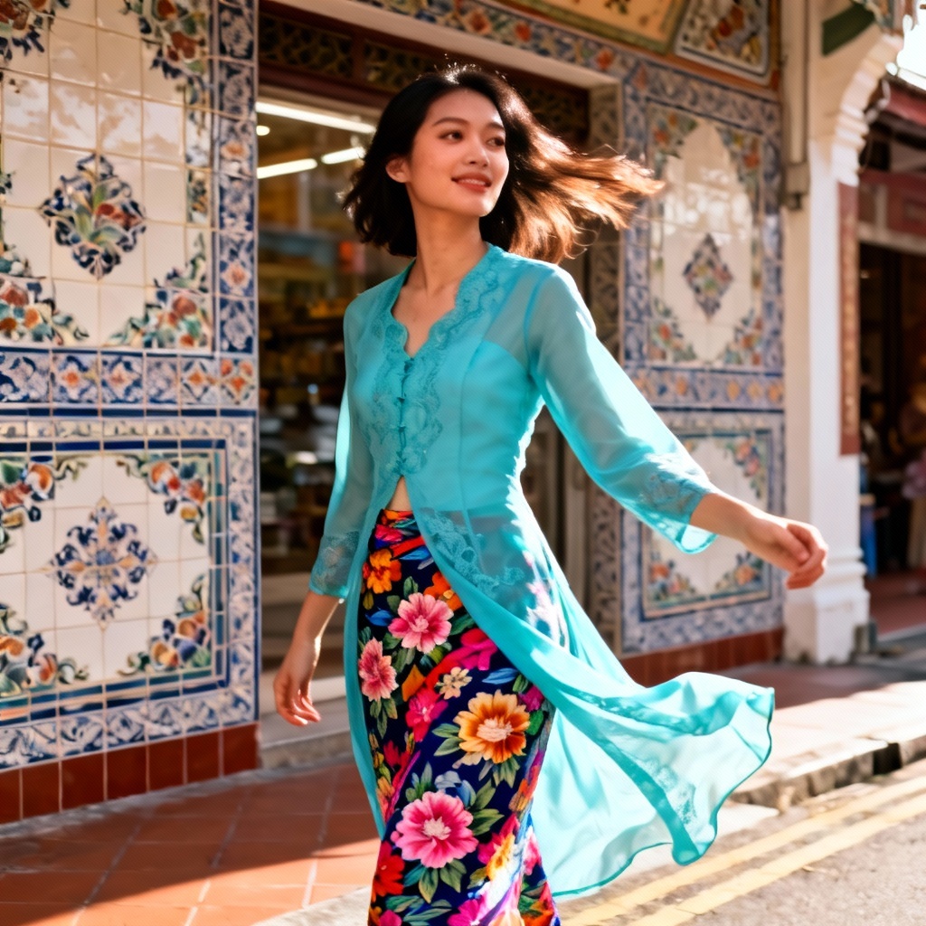 AI Penang street style kebaya with floral sarong