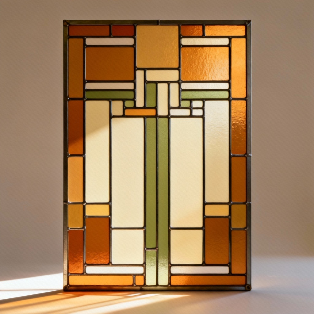 AI geometric prairie stained glass panel