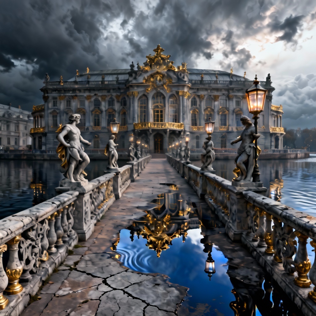 AI palace generator neo baroque waterfront scene