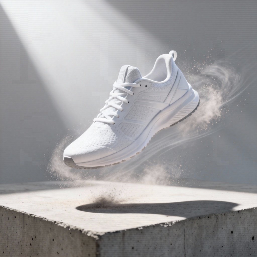 AI CGI ad of a white sneaker suspended with motion trails