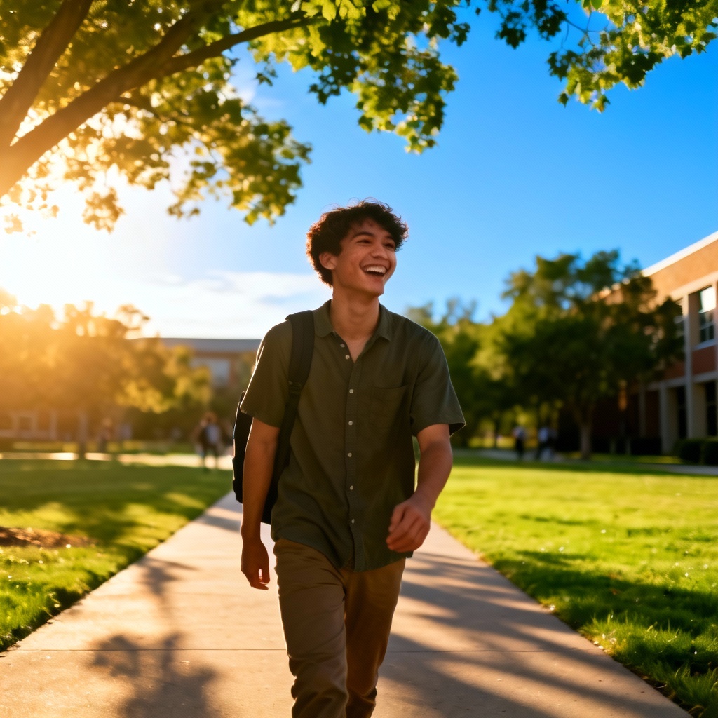 AI sunlit campus candid with youthful energy