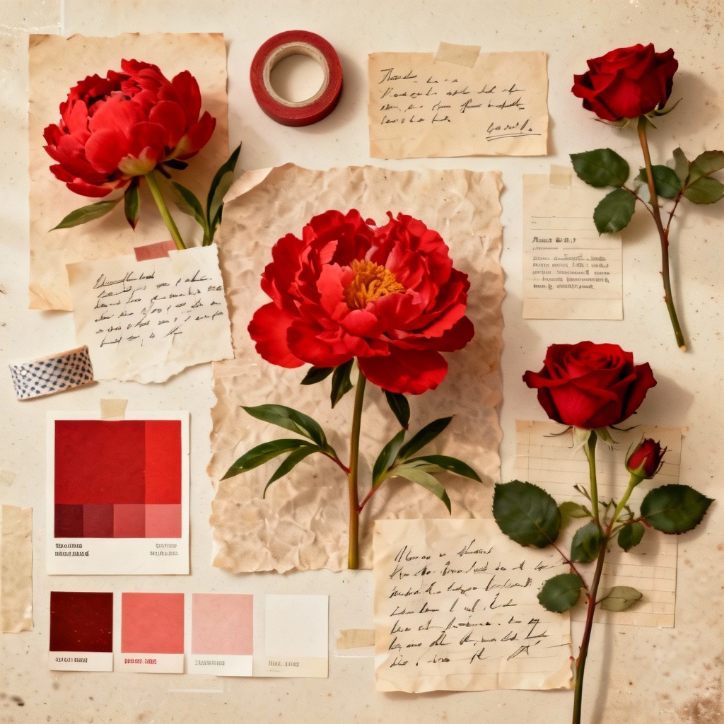 AI floral passion moodboard collage