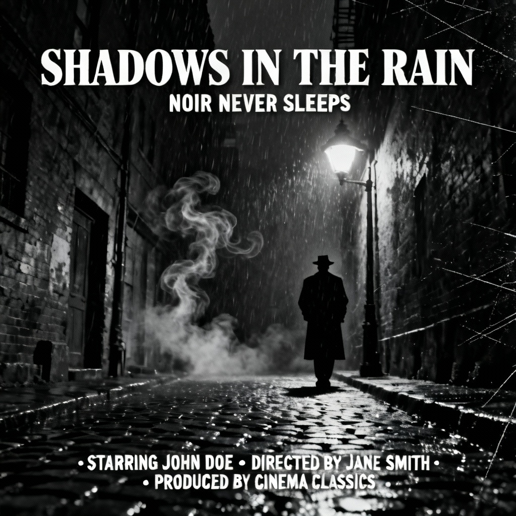 Film noir detective AI movie poster with moody lighting