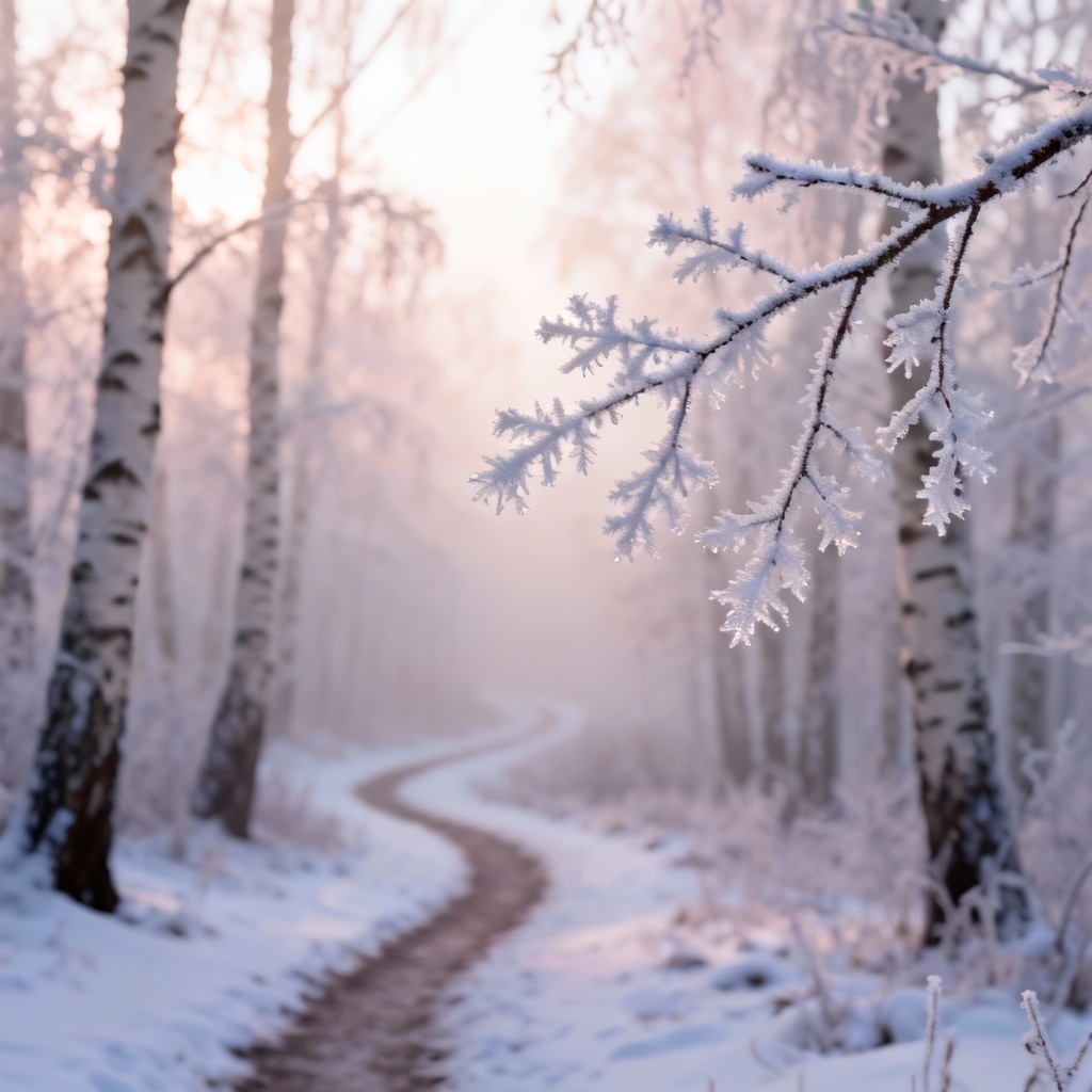 AI frosted forest winter path