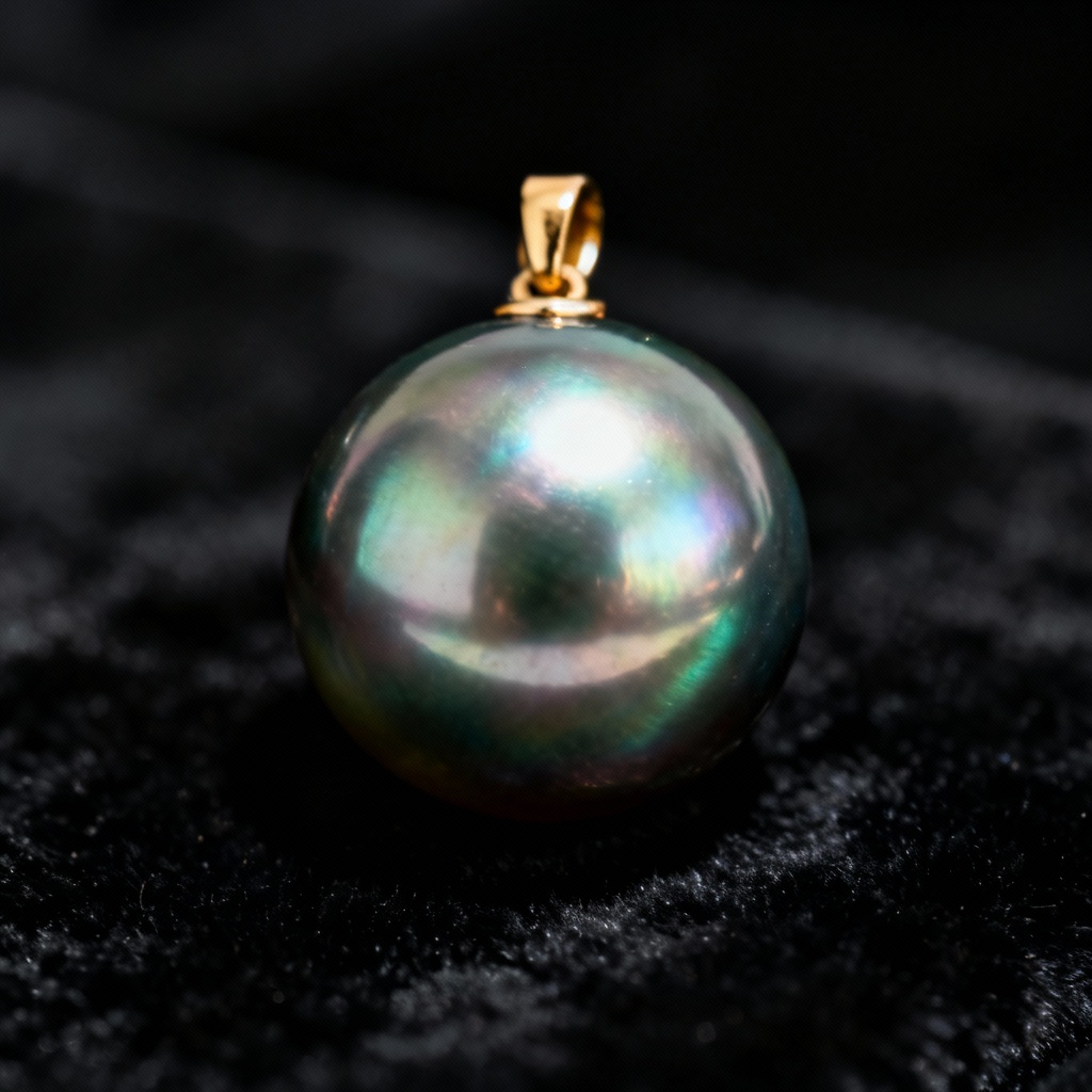 AI Tahitian pearl pendant on black velvet
