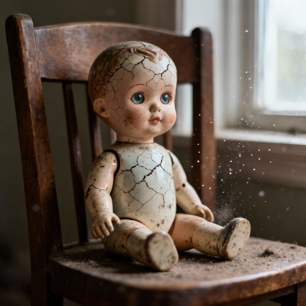 AI possessed antique porcelain doll portrait