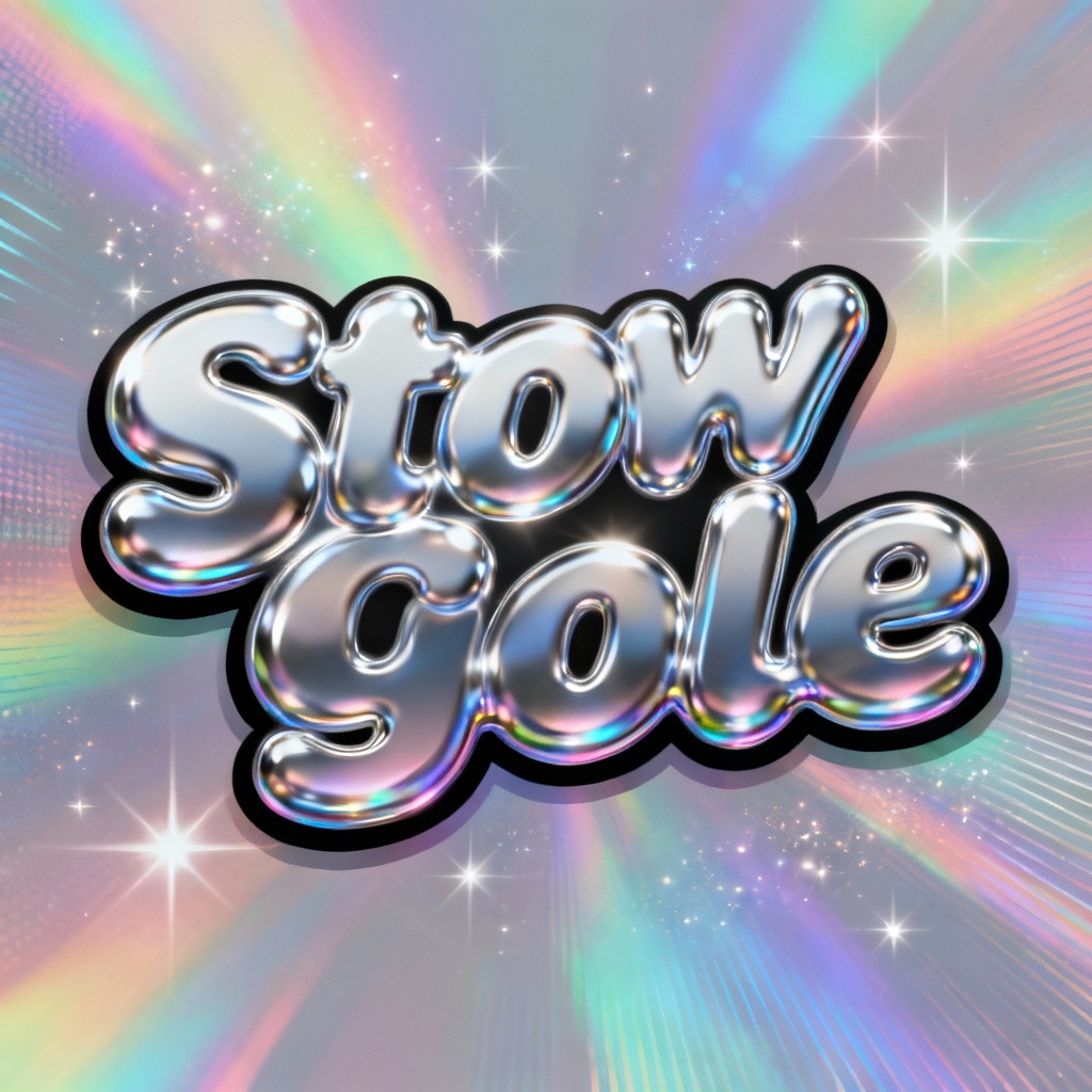 AI chrome bubble Y2K text logo on holographic gradient