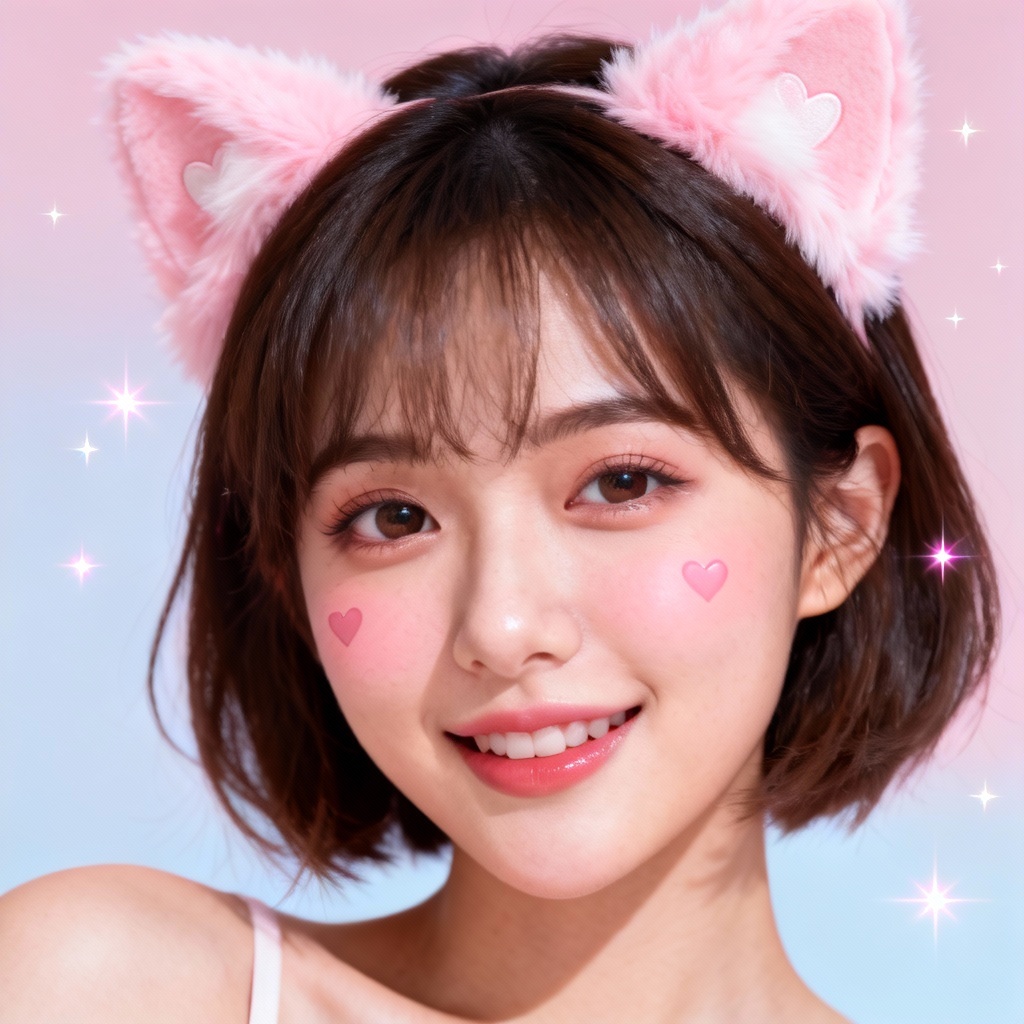 Kawaii pink neko ears selfie