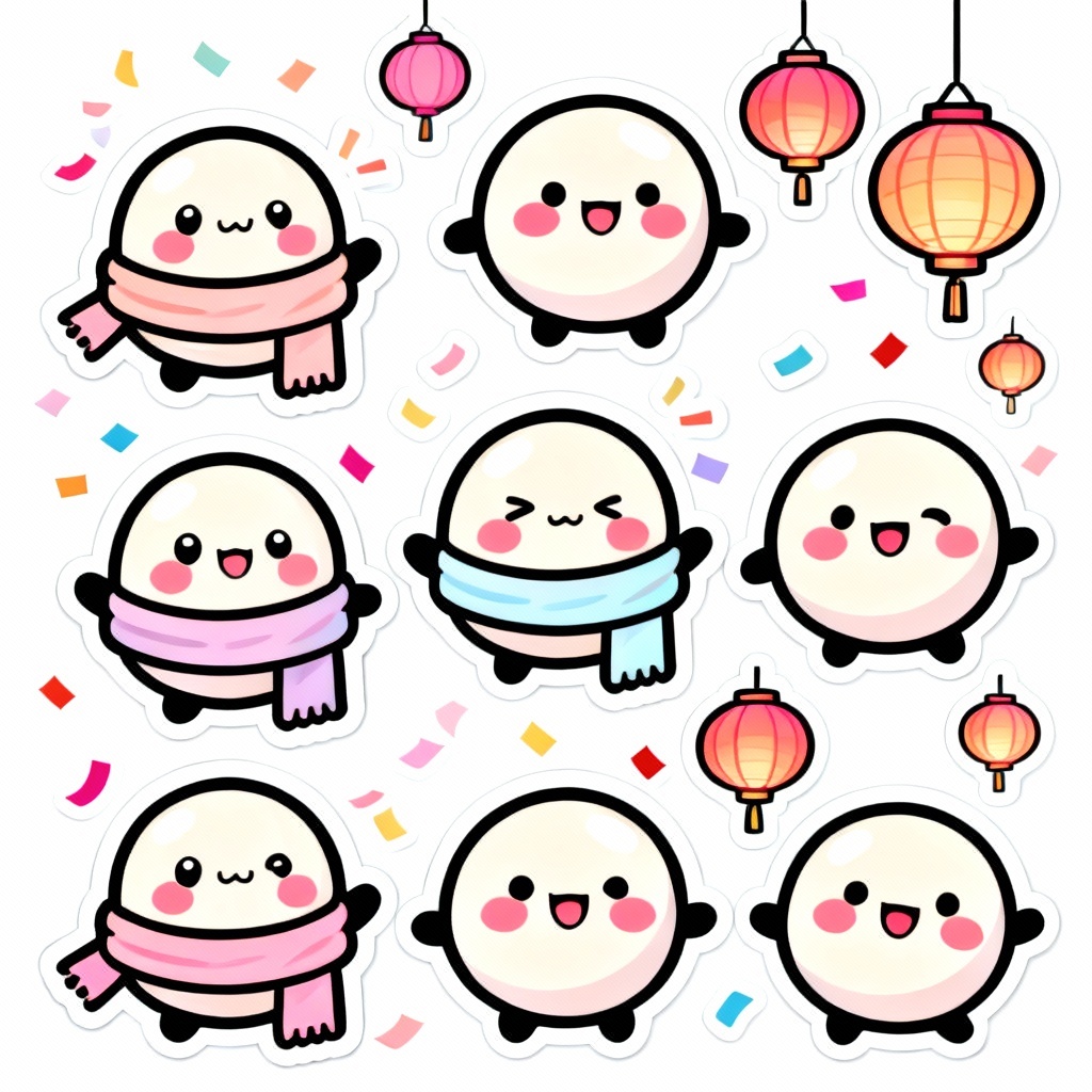 AI kawaii tangyuan characters in a festive parade