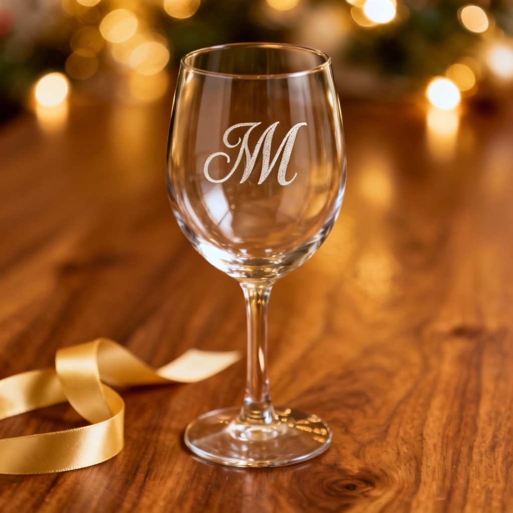 AI engraved monogrammed wine glass gift mockup