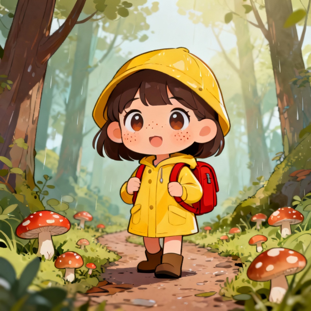 AI chibi little girl explorer with backpack