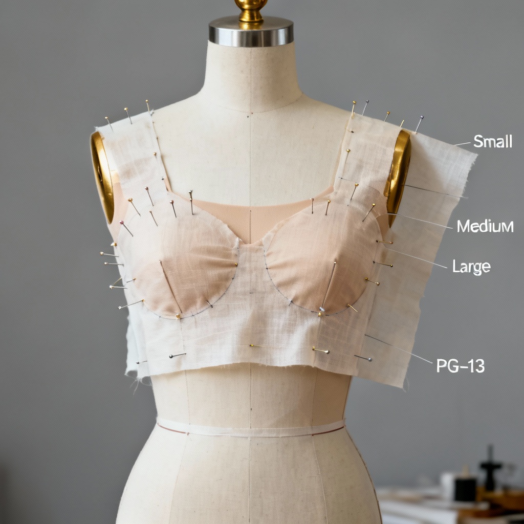 Dress form with layered bodice mockups for chest fit testing
