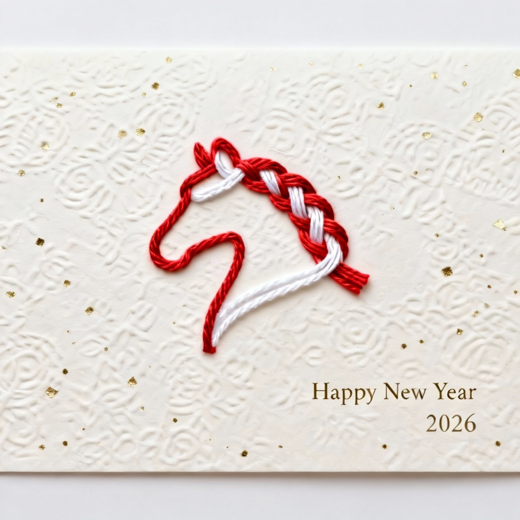 AI nengajo with minimalist red and white mizuhiki knot