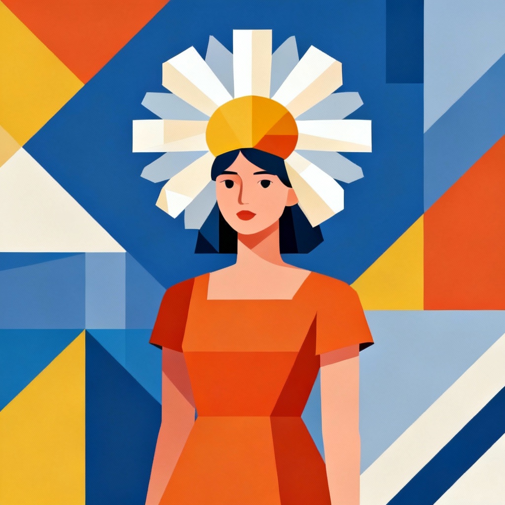 Graphic poster of a modern flower girl with daisy crown