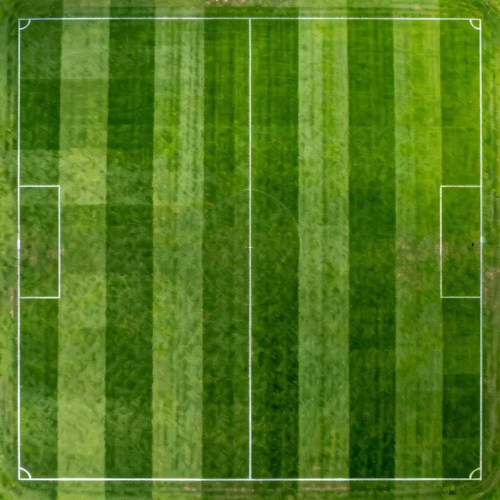 AI mowed striped lawn field
