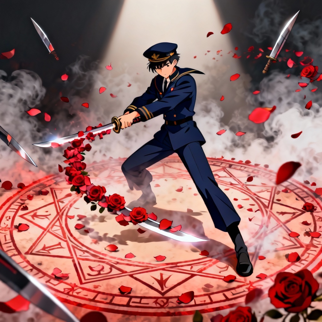 AI JJK OC performing a rose-blade domain expansion