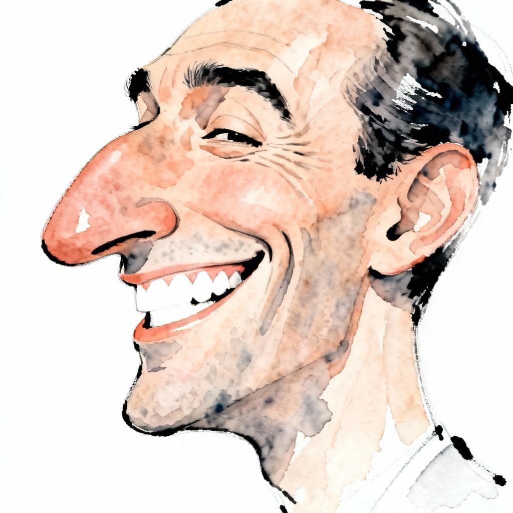 Exaggerated caricature watercolor headshot