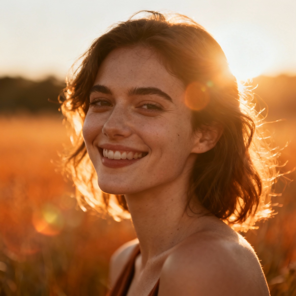 AI golden hour portrait with sun flare