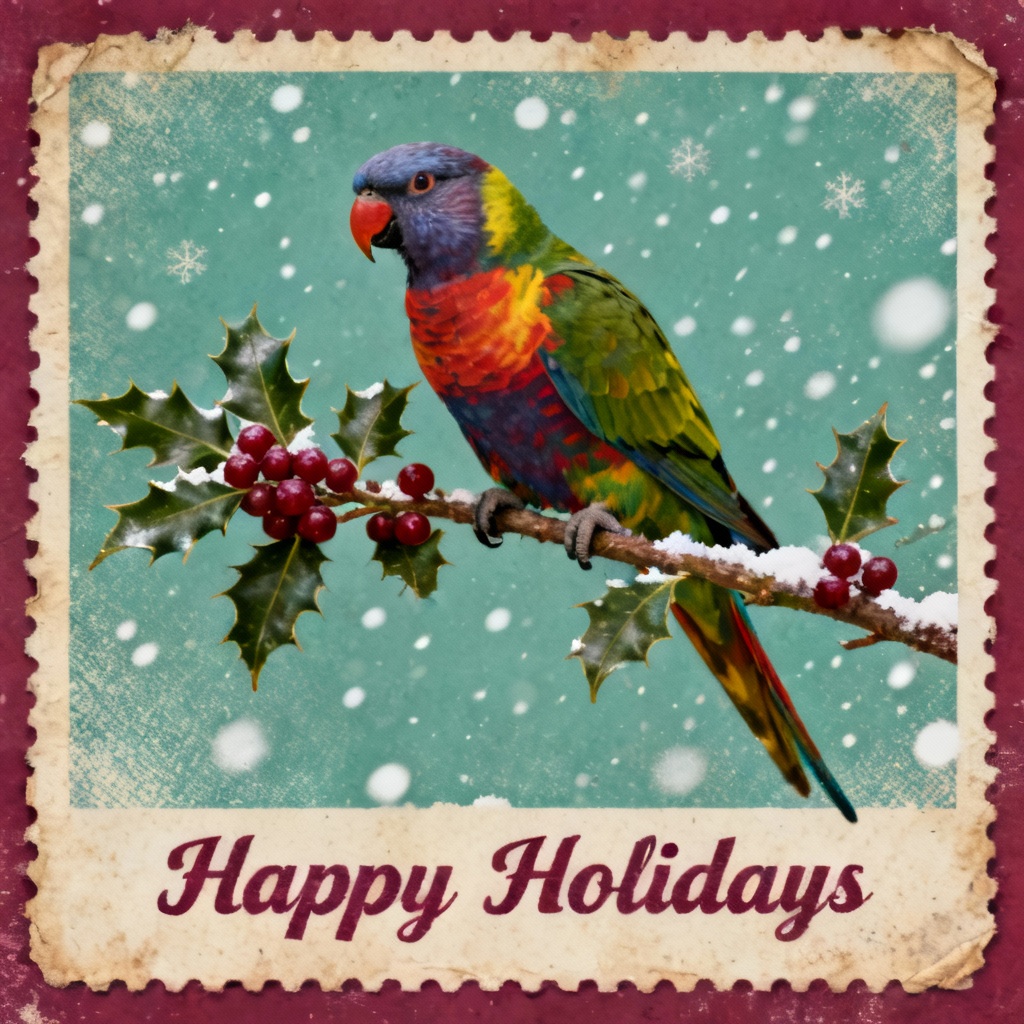 Tropical parrot holiday postcard with vintage texture