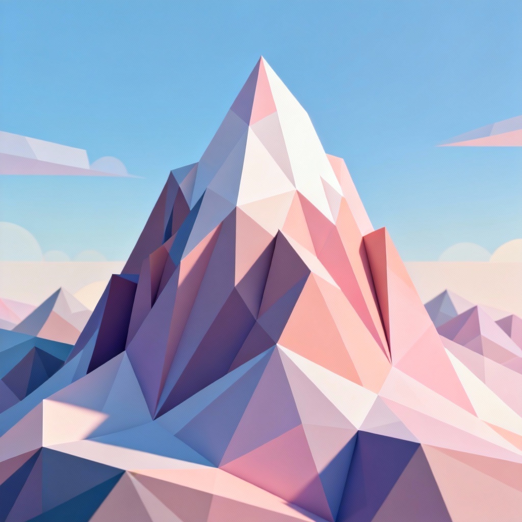 Minimal low-poly stylized mountain summit