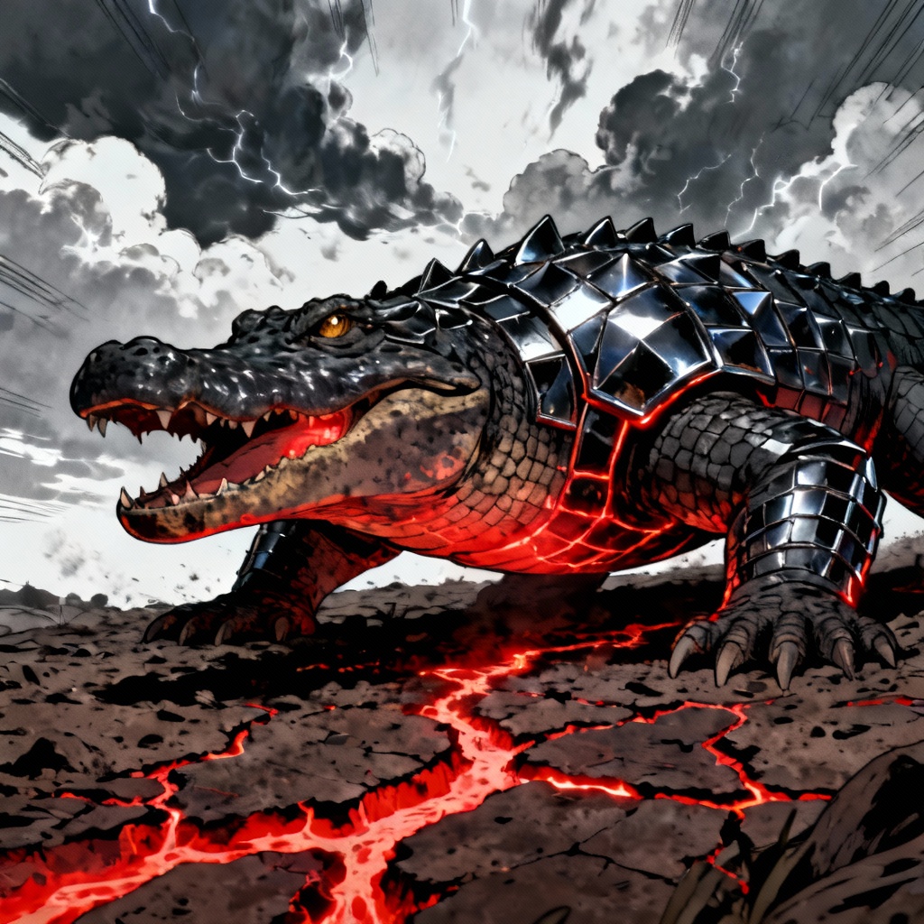 AI dark ground alligator with obsidian armor