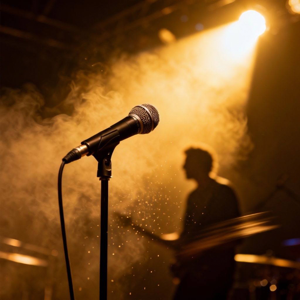 AI wireless stage microphone with singer silhouette