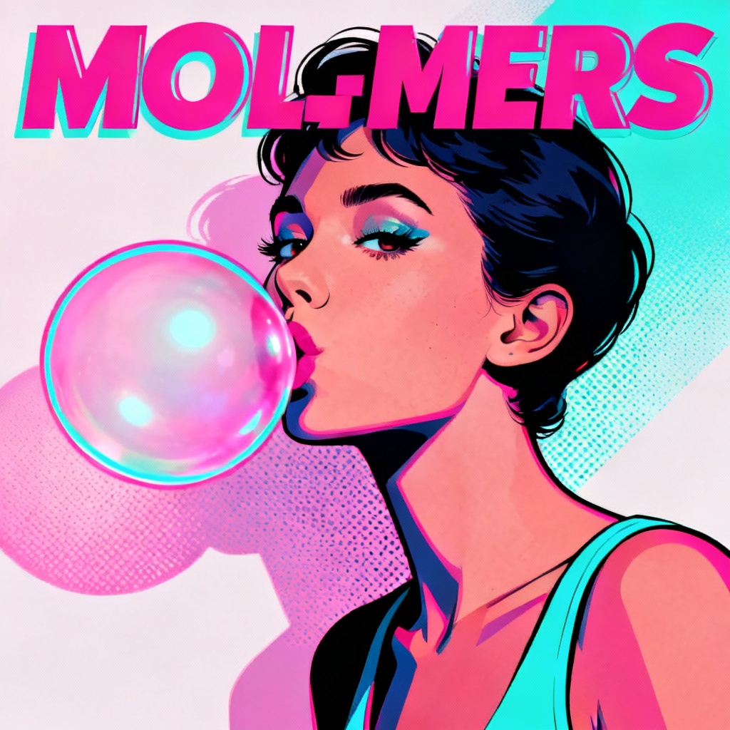 Neon pop art poster with oversized bubblegum bubble