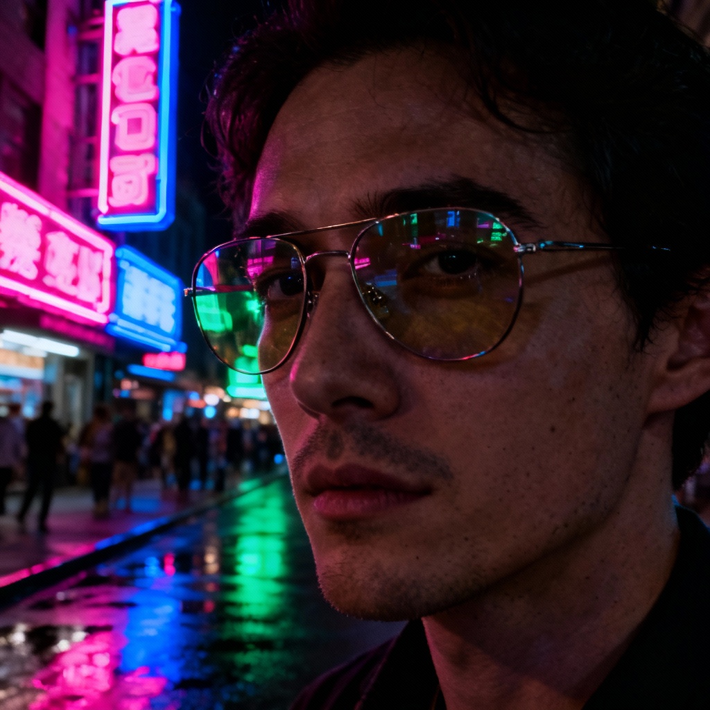 Night city portrait without glasses reflections