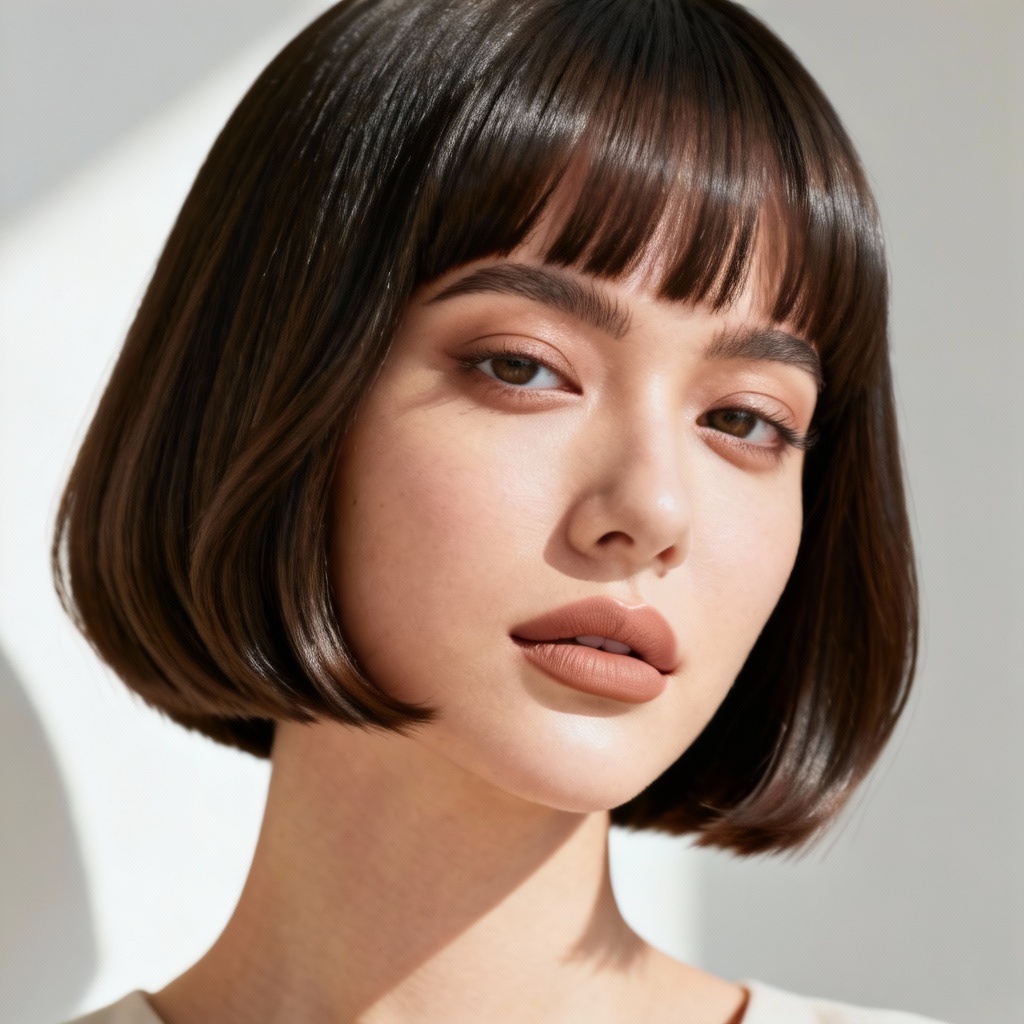 AI Elegant Hair Bob With Curtain Bangs