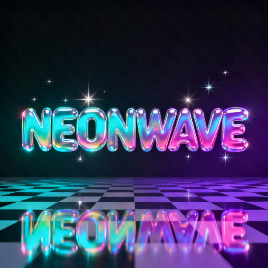 AI Y2K chrome bubble logo with neon holographic gradient