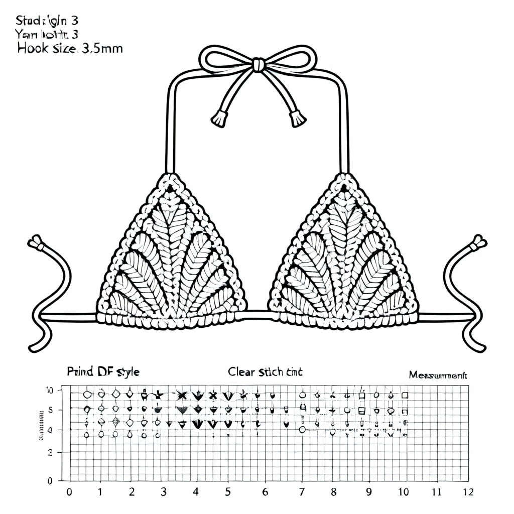Triangle crochet bikini top shell stitch chart