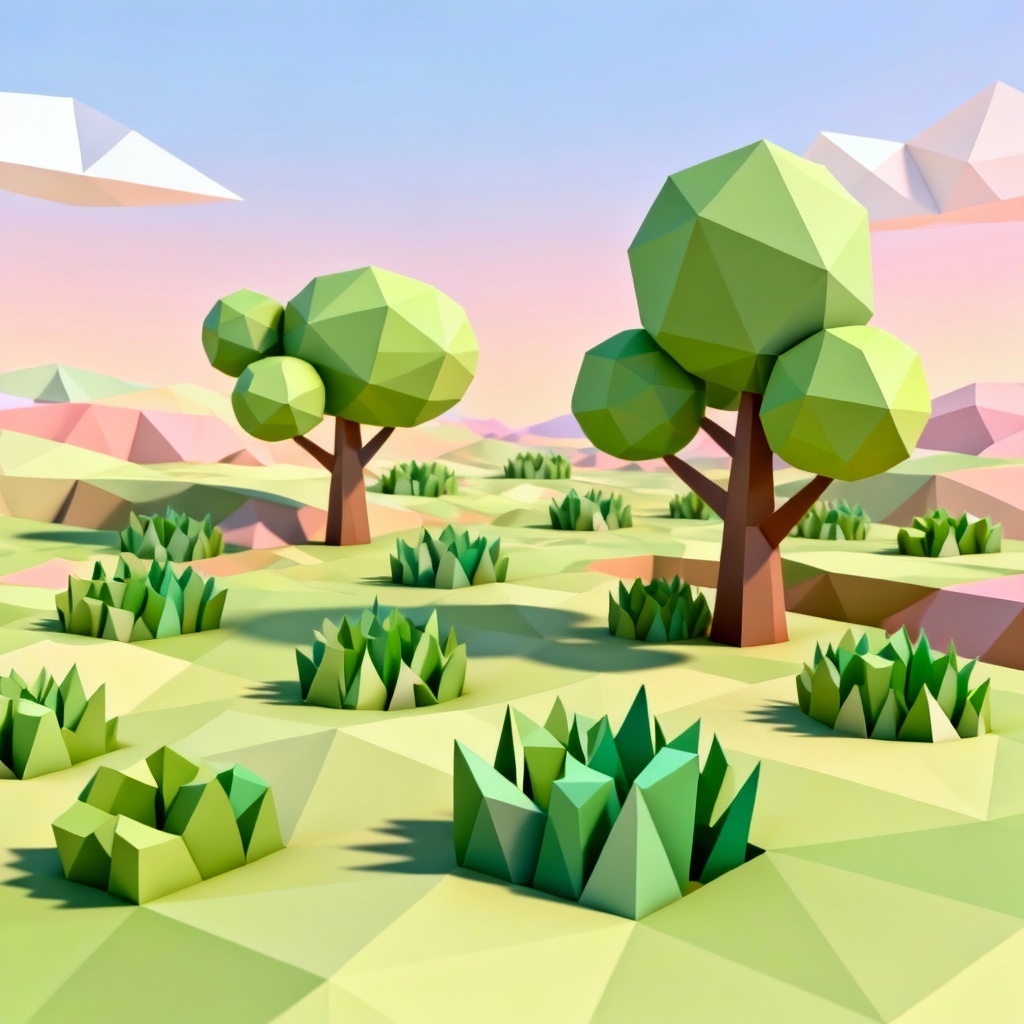 AI stylized low-poly grass scene