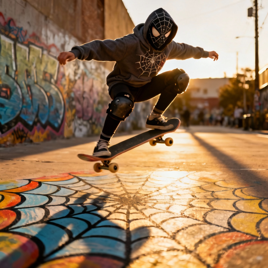 AI Streetwear Spider Girl On Skateboard