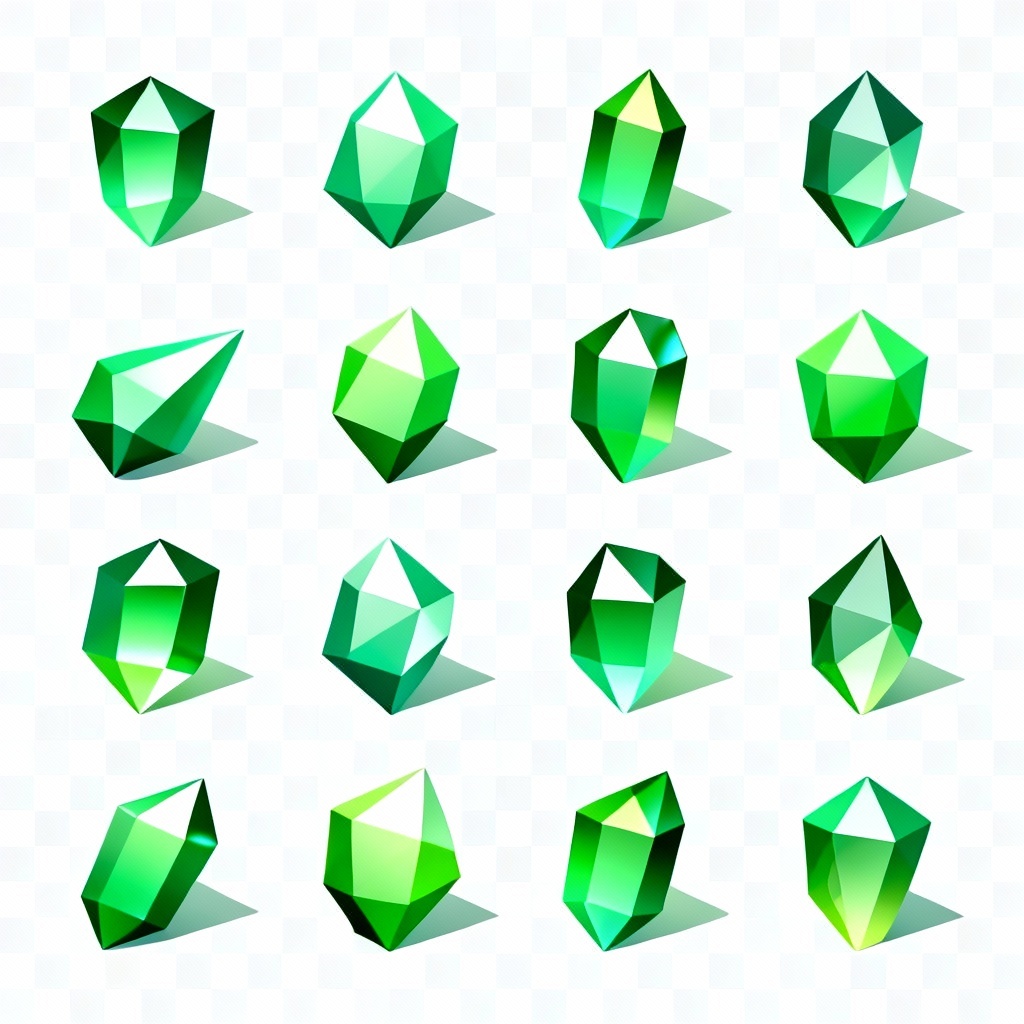 AI Green gem low-poly isometric icon pack