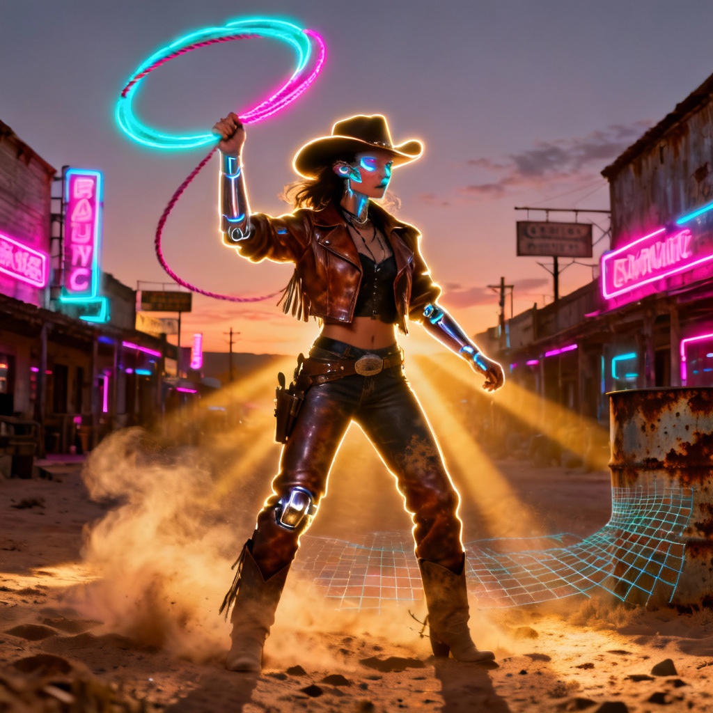 AI cyberpunk cowgirl art