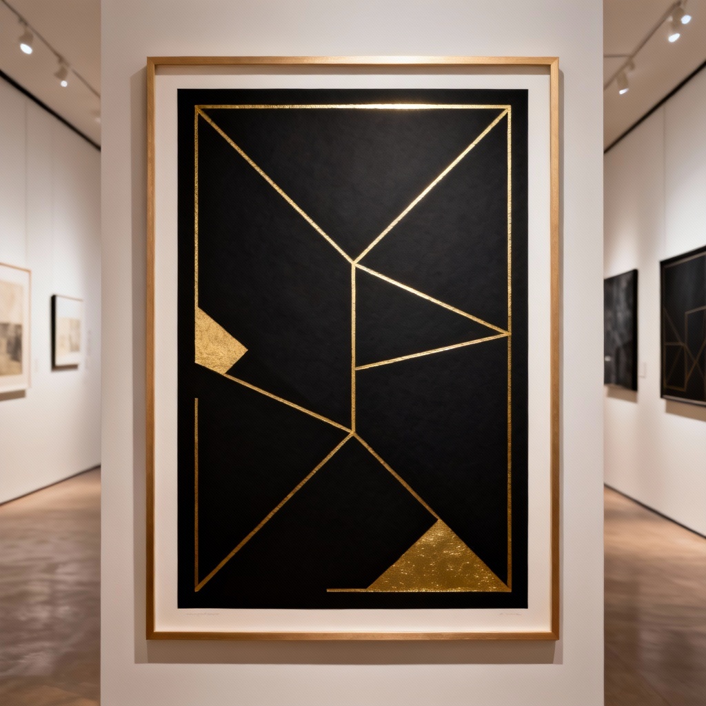 AI minimal geometric gold foil wall art