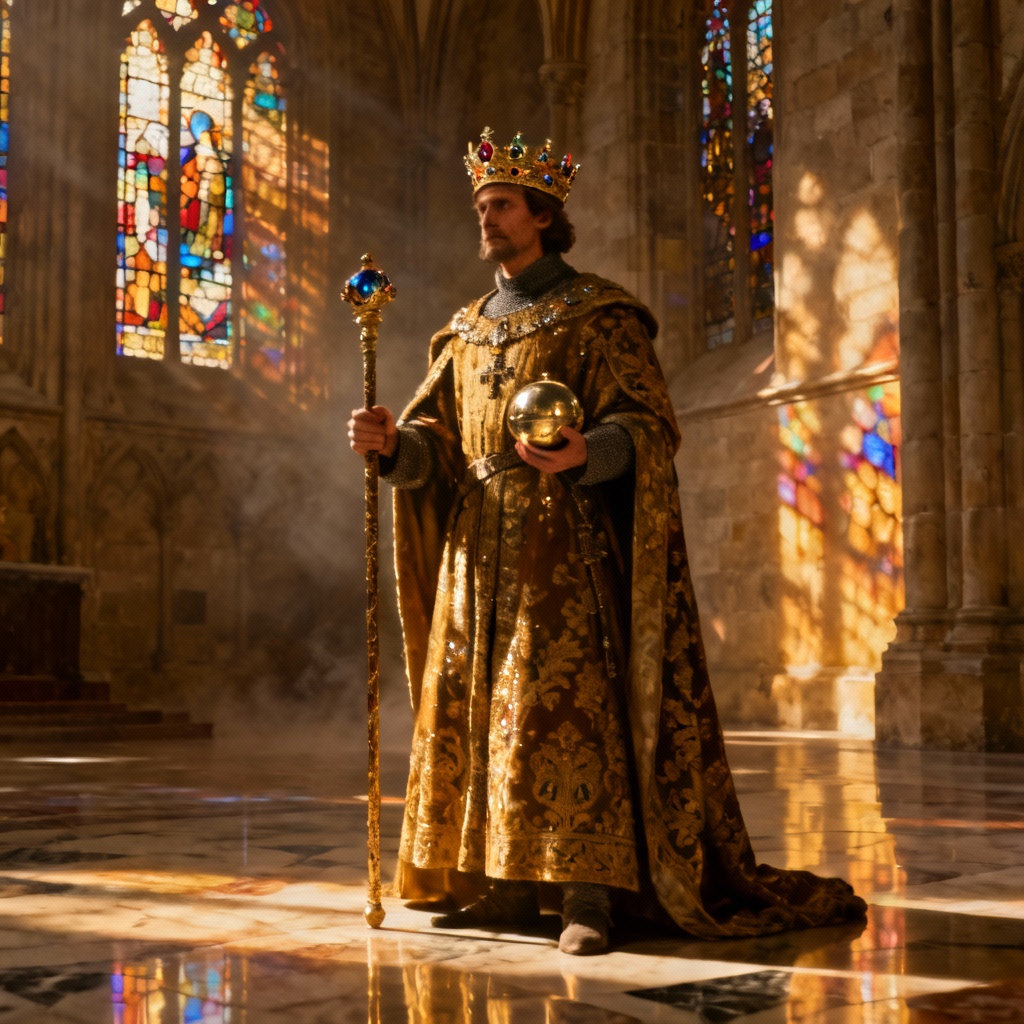 AI medieval emperor with crown and orb