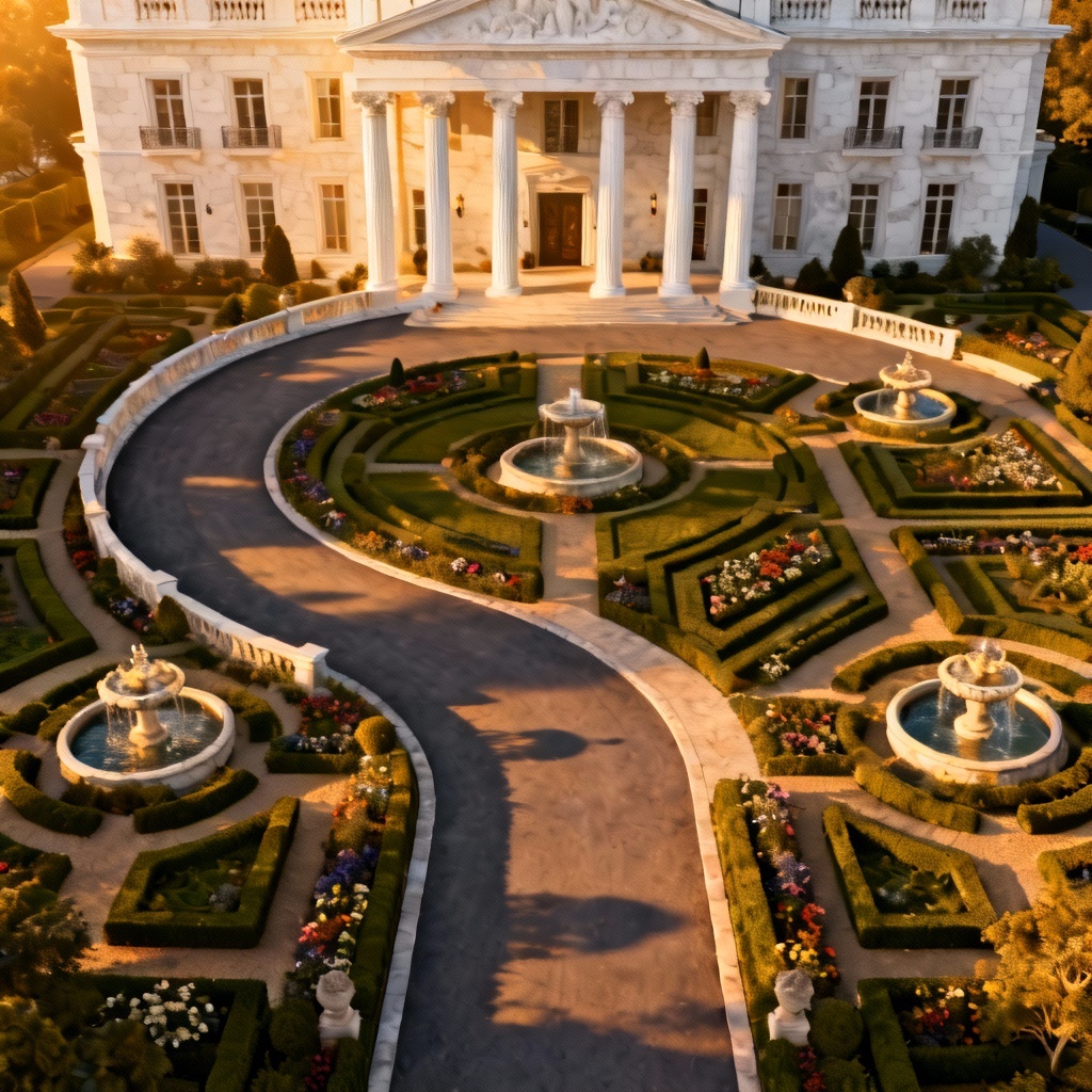 AI generated grand neoclassical mansion aerial exterior
