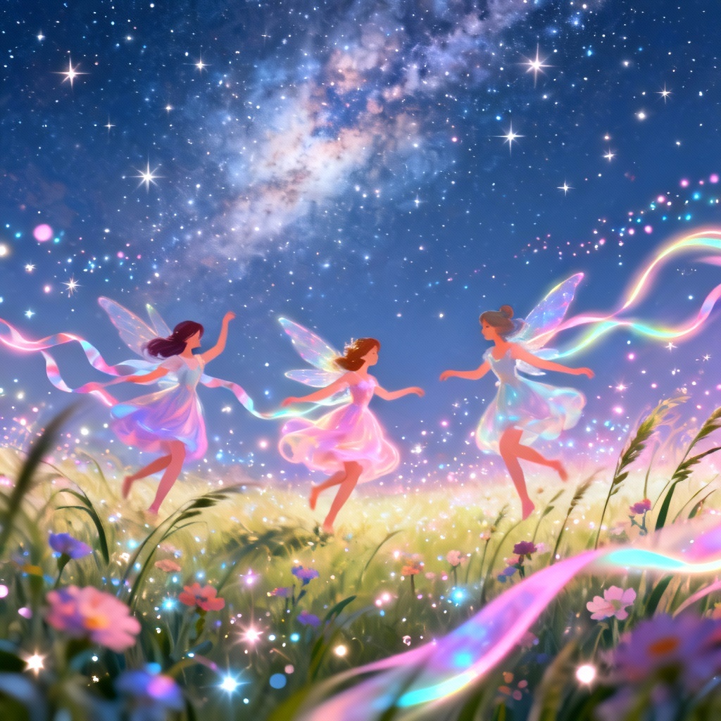 AI fairyland image of fairies dancing under a starry sky