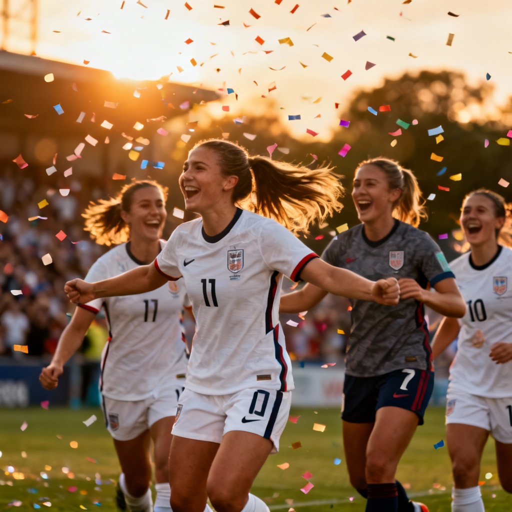 AI women’s football celebration with confetti
