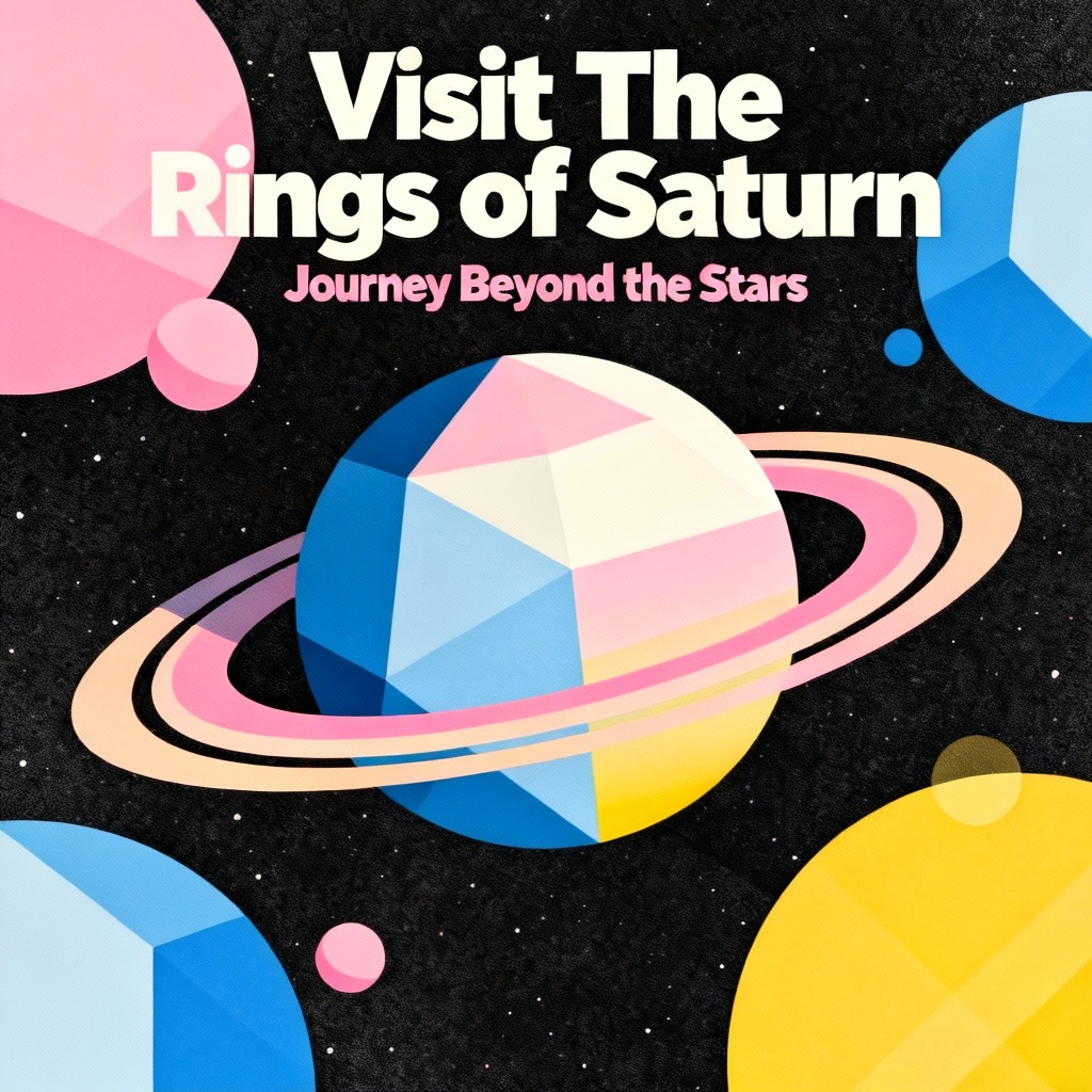 AI retro space tourism poster featuring Saturn’s rings
